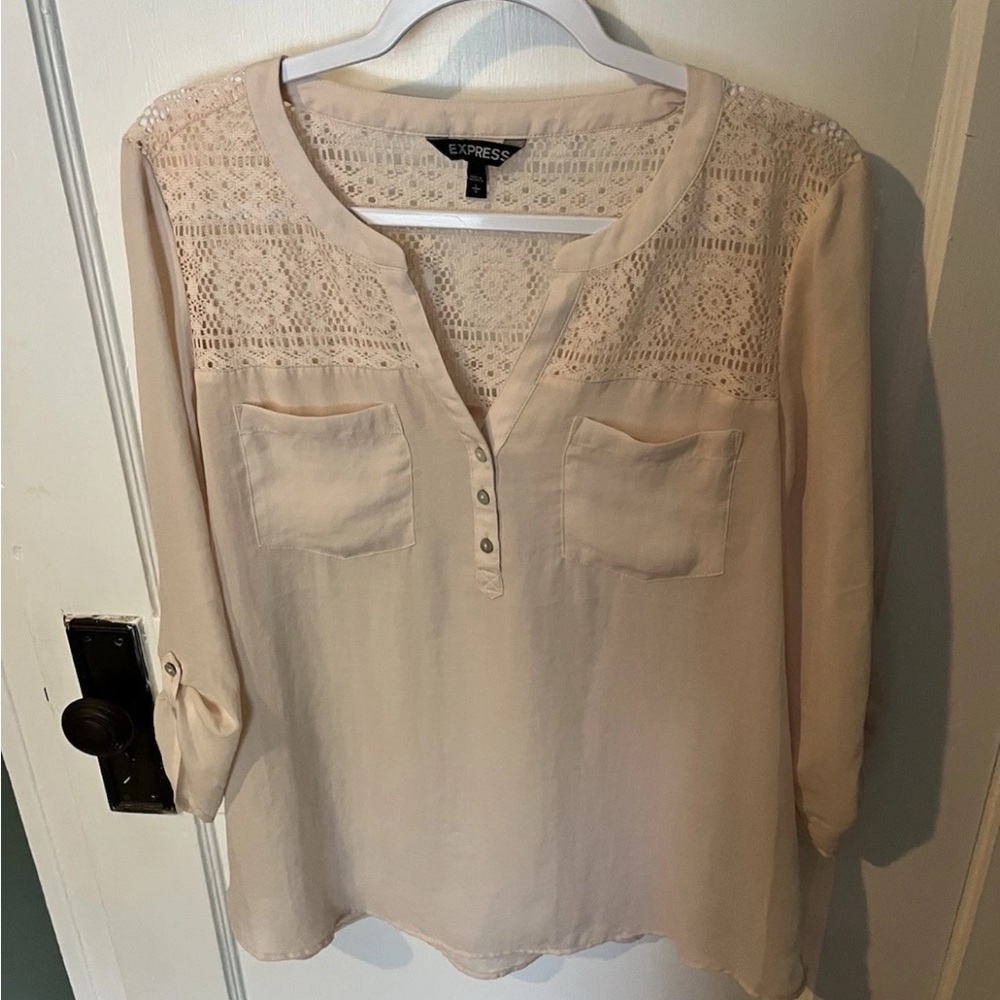 Express Cream Lace Accent Blouse